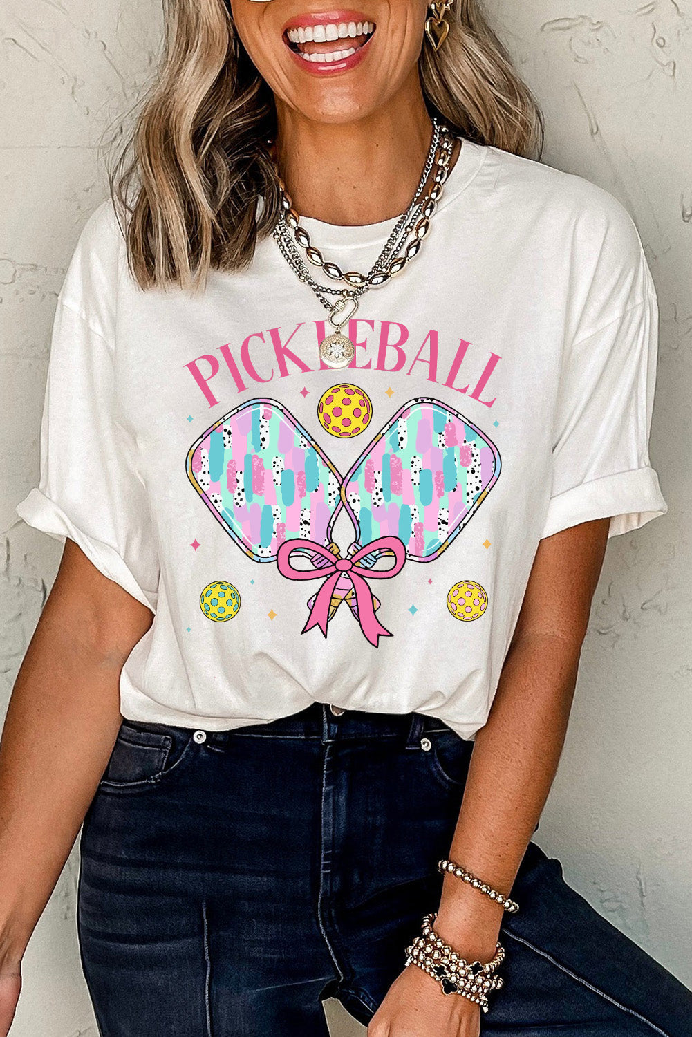 White PICKLEBALL Heat Transfer Printing Graphic T Shirt Graphic Tees aa0db6e5ea6757c4