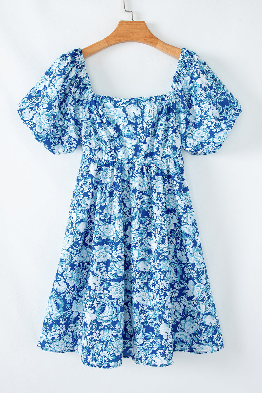 Blue Floral Puff Sleeve Babydoll Mini Dress Short Dresses aaa5571a991af0d8