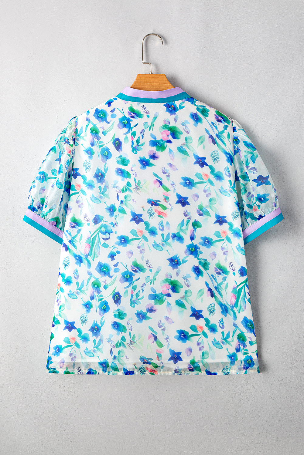 Green Floral Print Pop of Color Split Neck Puff Sleeve Plus Size Blouse Plus Size Tops aae74422dbe91d98