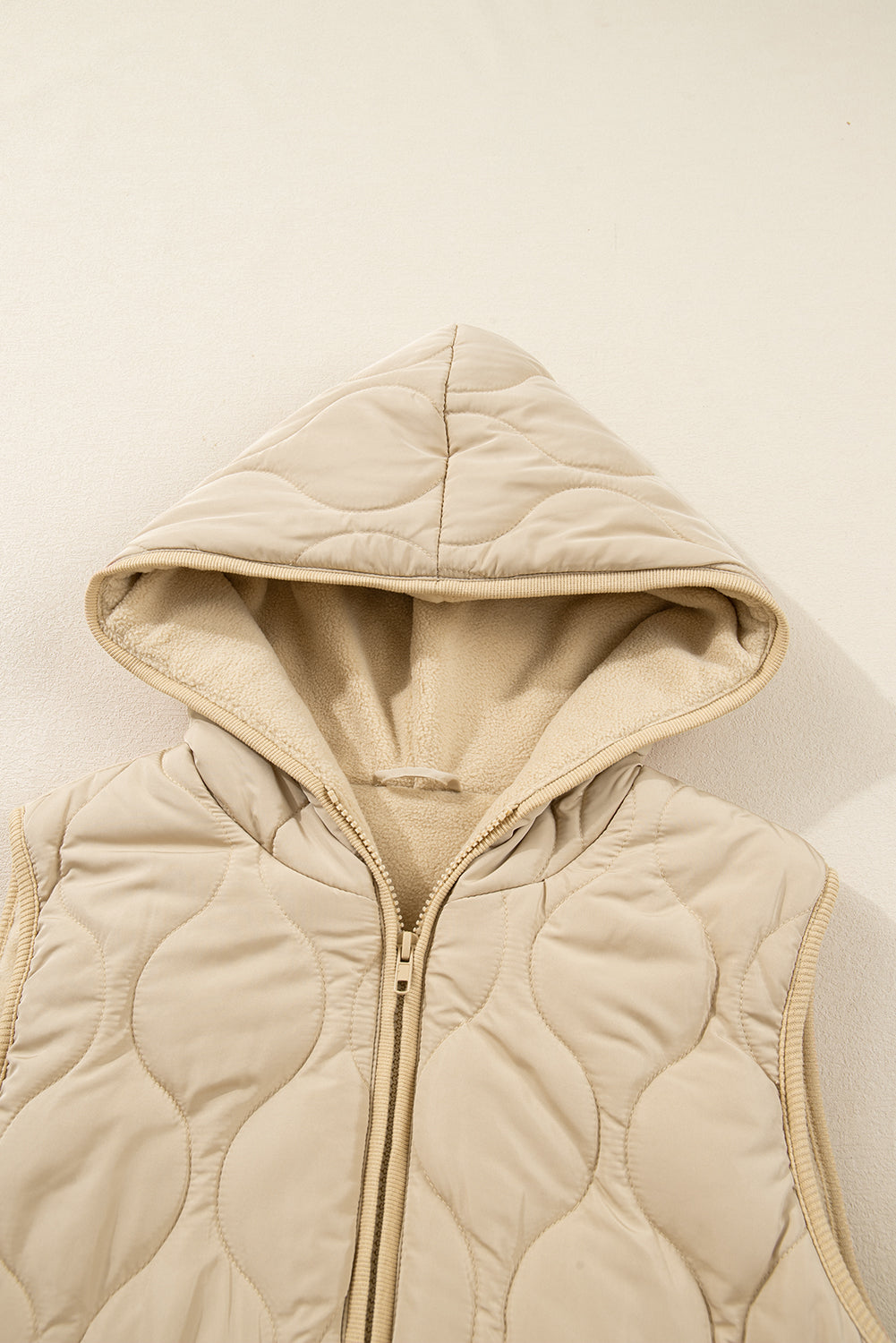 Pale Khaki Quilted Padded Casual Winter Jacket Vest with Fleece Lining Jackets ab2e5a5e16bab373