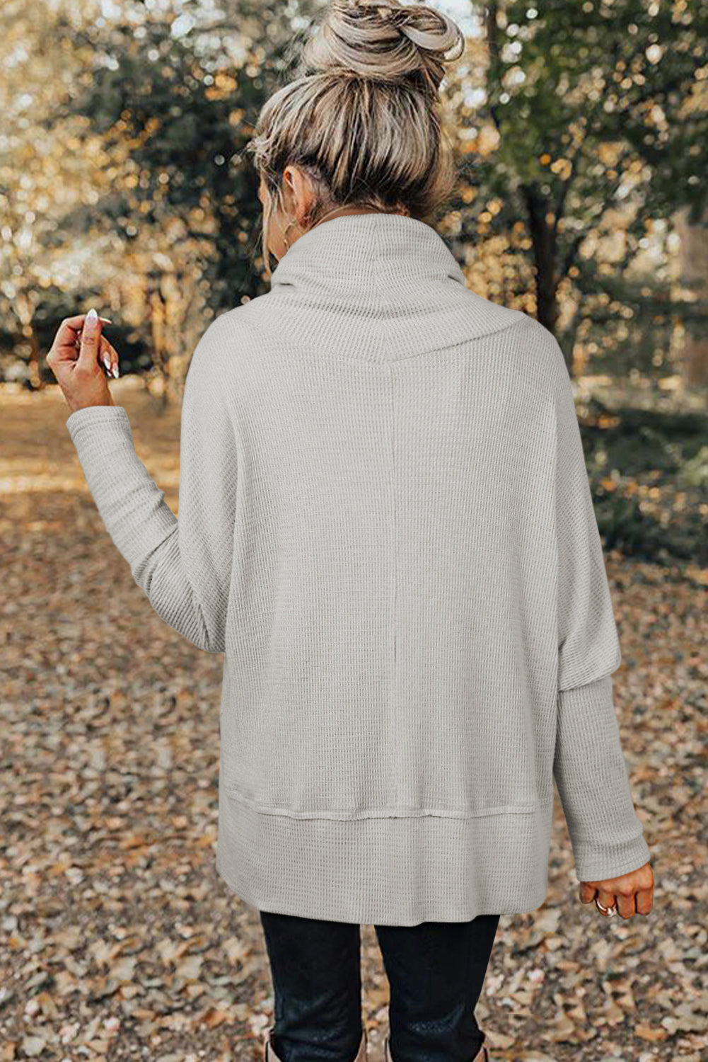 Light Grey Textured Knit Drawstring Cowl Neck Oversized Top Long Sleeve Tops ab4753e79c161ad4