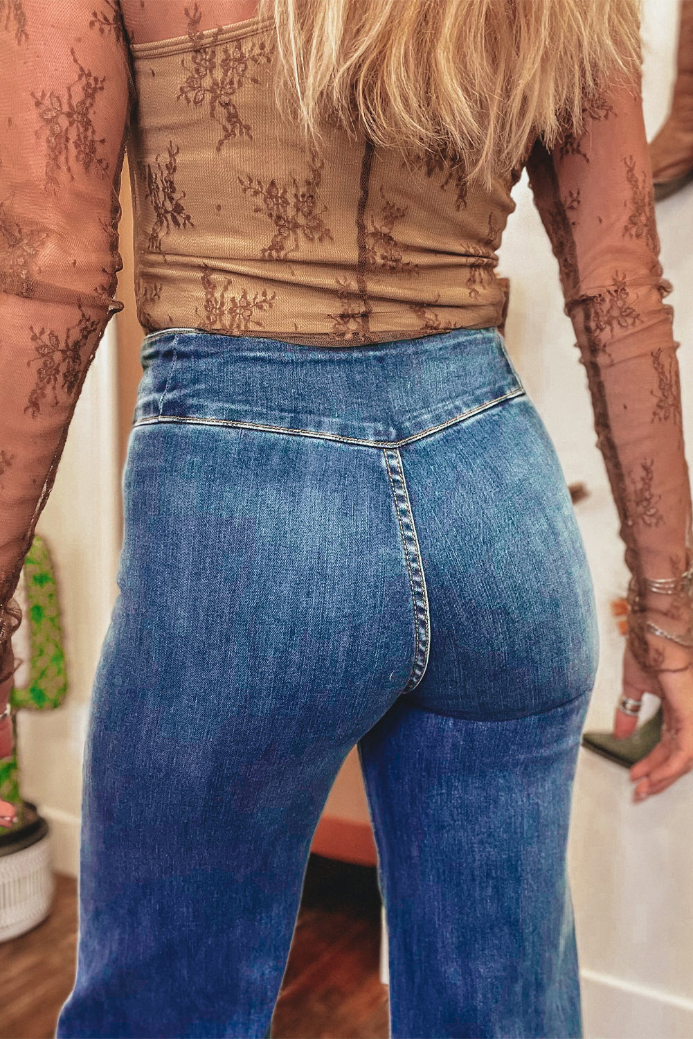 Sail Blue High Waist Button Raw Hem Jeans Jeans ac1bc2d4af2415c7