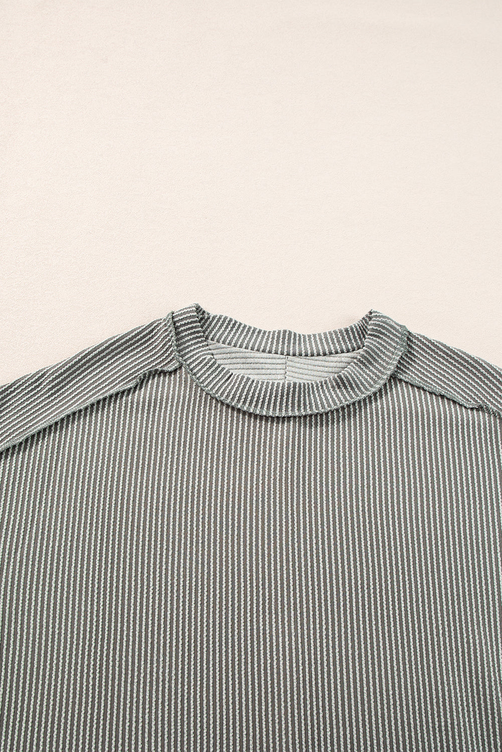 Medium Grey Crinkle Rib Knit Exposed Seam Round Neck T-shirt T Shirts acc0a0a7960e2049