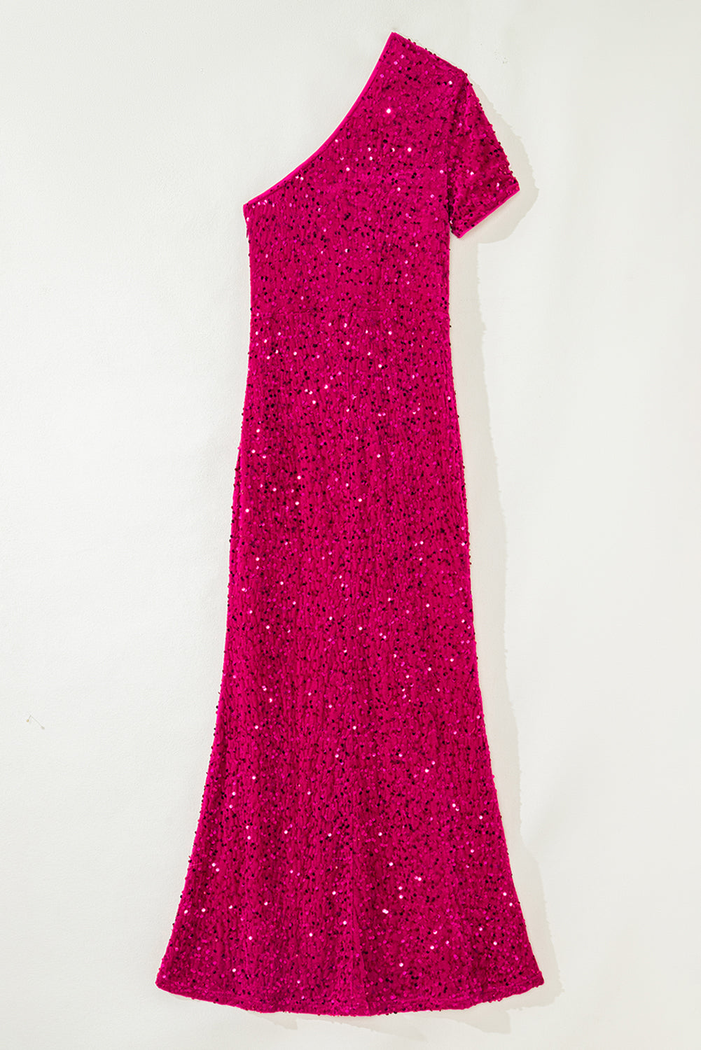 Pitaya Pink One Shoulder Thigh High Split Bodycon Sequin Gown Maxi Dresses acfd74d03dce953f