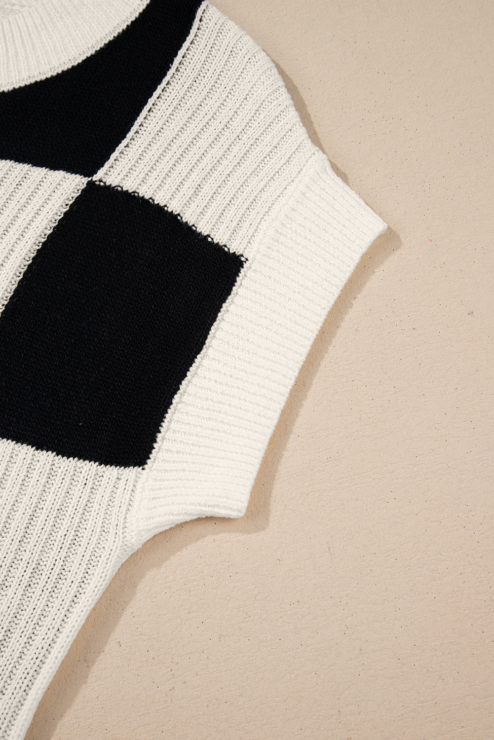 Light Blue Checkered Color Block Crew Neck Short Sleeve Sweater Short Sleeve Sweater ad70d2ec59790f7d