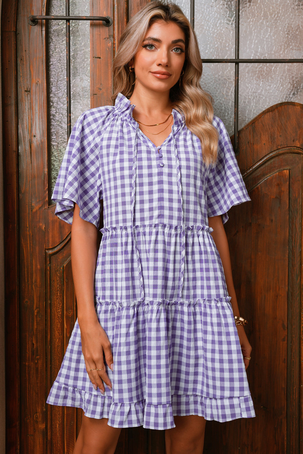 Lavendula Plaid Frill Tiered Mini Dress Short Dresses af1f2a7bfc811459