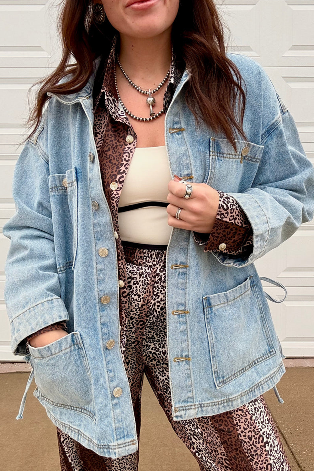Beau Blue Multi Patched Pockets Side Tie up Boyfriend Style Denim Jacket Jackets b0ddebc81cd3abe3