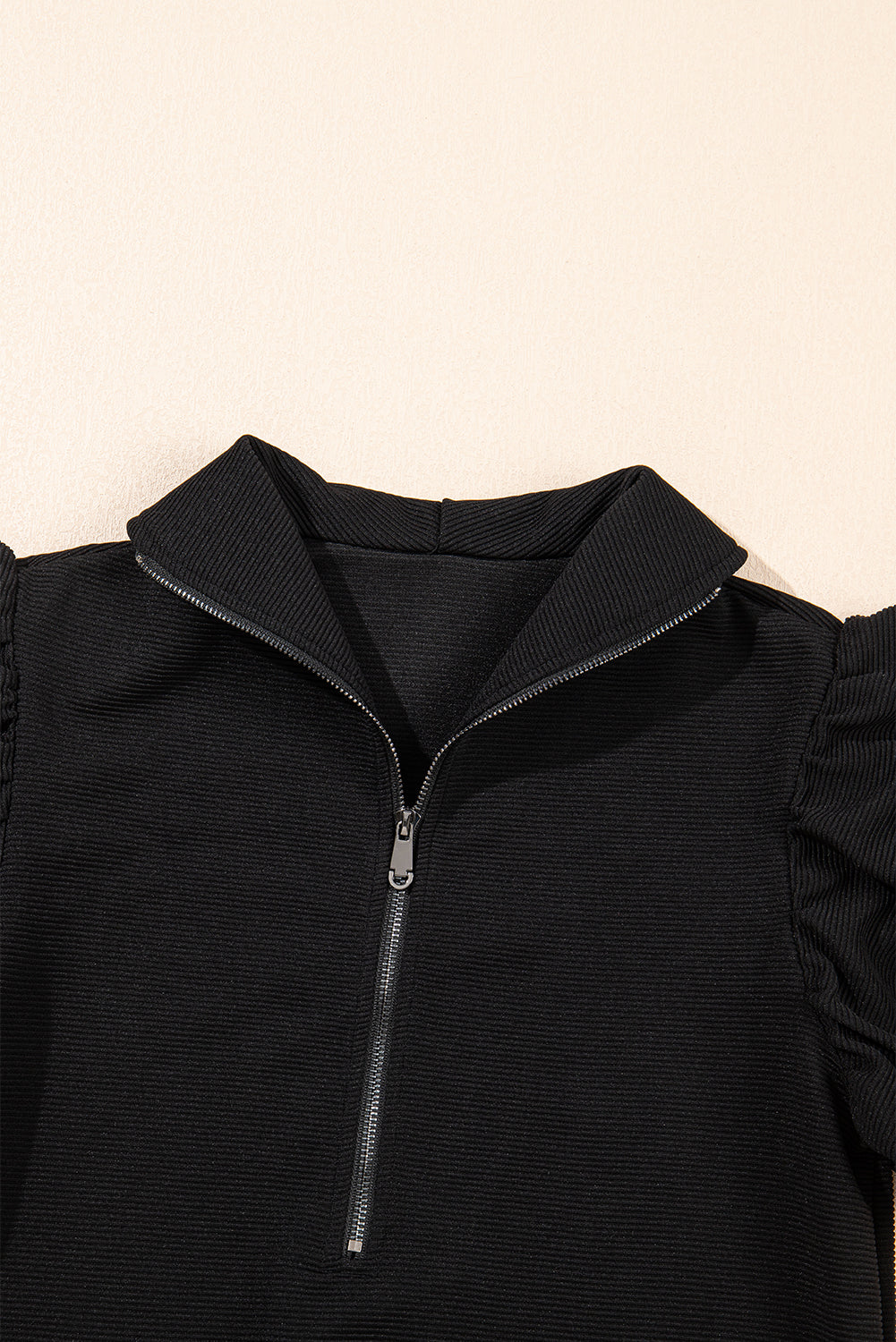 Beau Blue Textured Ruffle Sleeve Zipped Top and Wide Leg Pants Set Two Piece Pants Sets b1d9ccd03b03a1b2