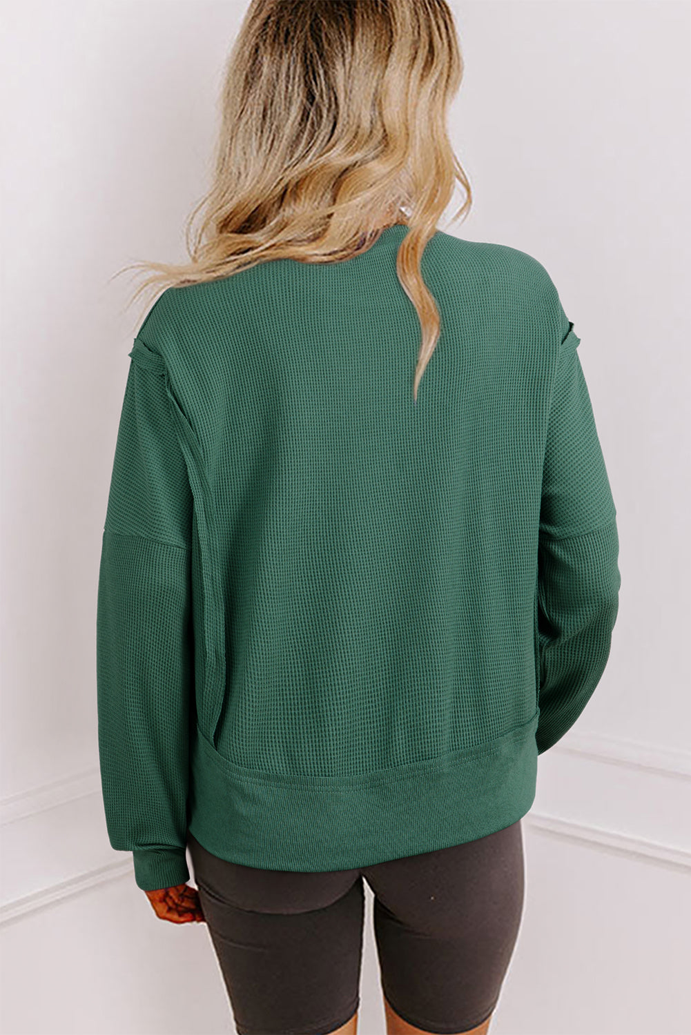 Evergreen Solid Color Raw Seam Patchwork Ribbed Drop Shoulder Sweatshirt Sweatshirts & Hoodies b21940545da38cd2