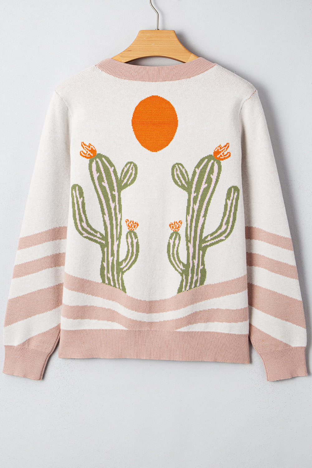 Apricot Cactus Pattern Button Front Knit Cardigan Cardigans b32a411646a230d8