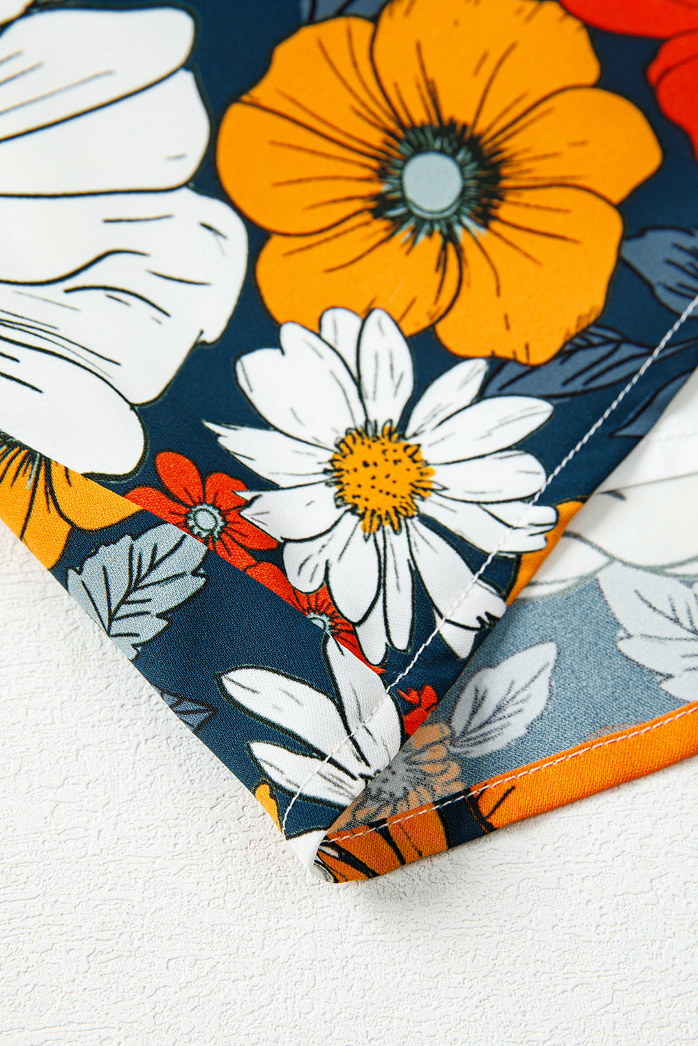 Orange Floral Print Striped Lace V Neck Long Sleeve Mini Dress Short Dresses b354036ae8eb8462