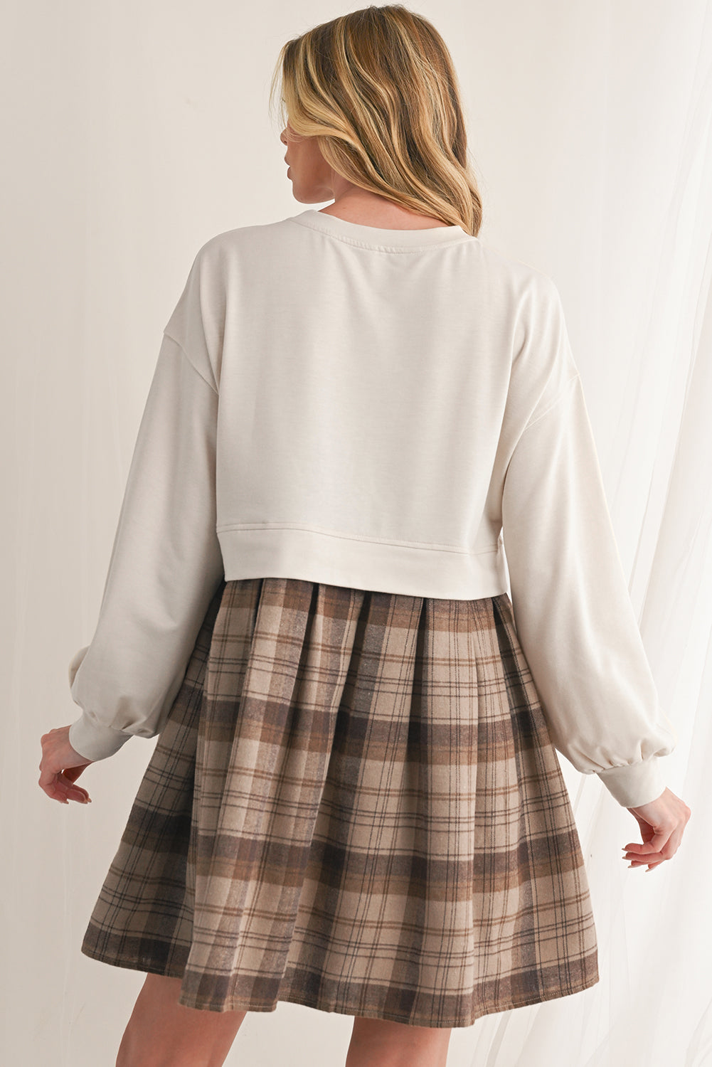 Black Plaid Patchwork High Waist Sweatshirt Mini Dress Short Dresses b43b477e62c436c3