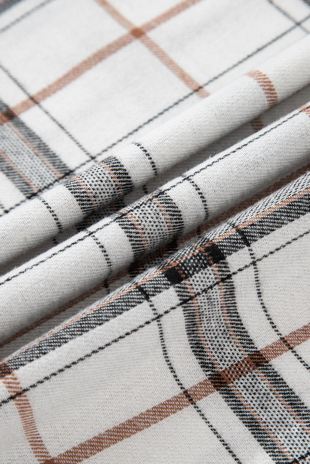 White Plaid Print Collared V Neck Loose Blouse with Side Slits Blouses b507a34e16de95ef