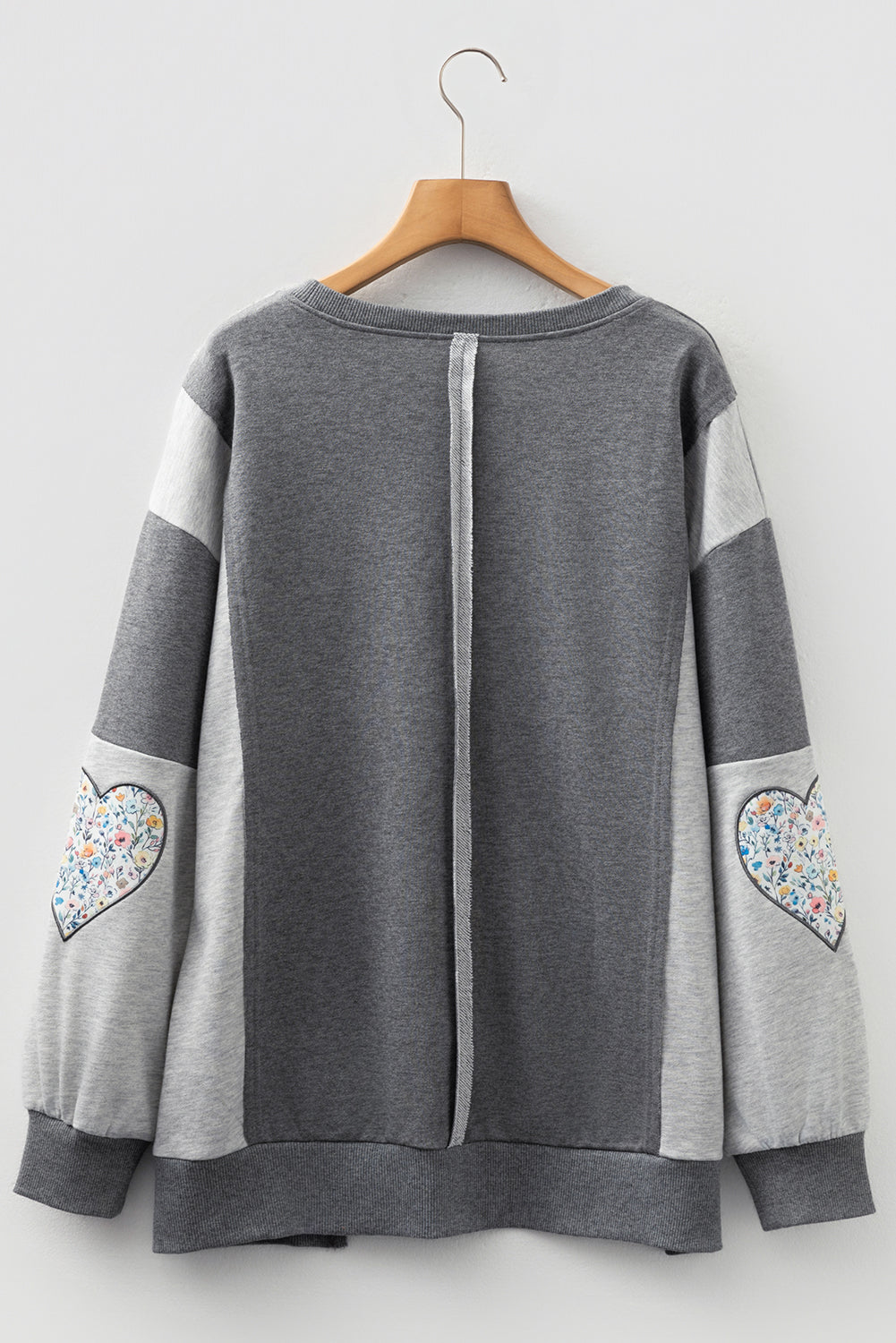 Dark Grey Floral LOVE Graphic Patchwork Uneven Hem Sweatshirt Sweatshirts & Hoodies b614aa9f1f929c62