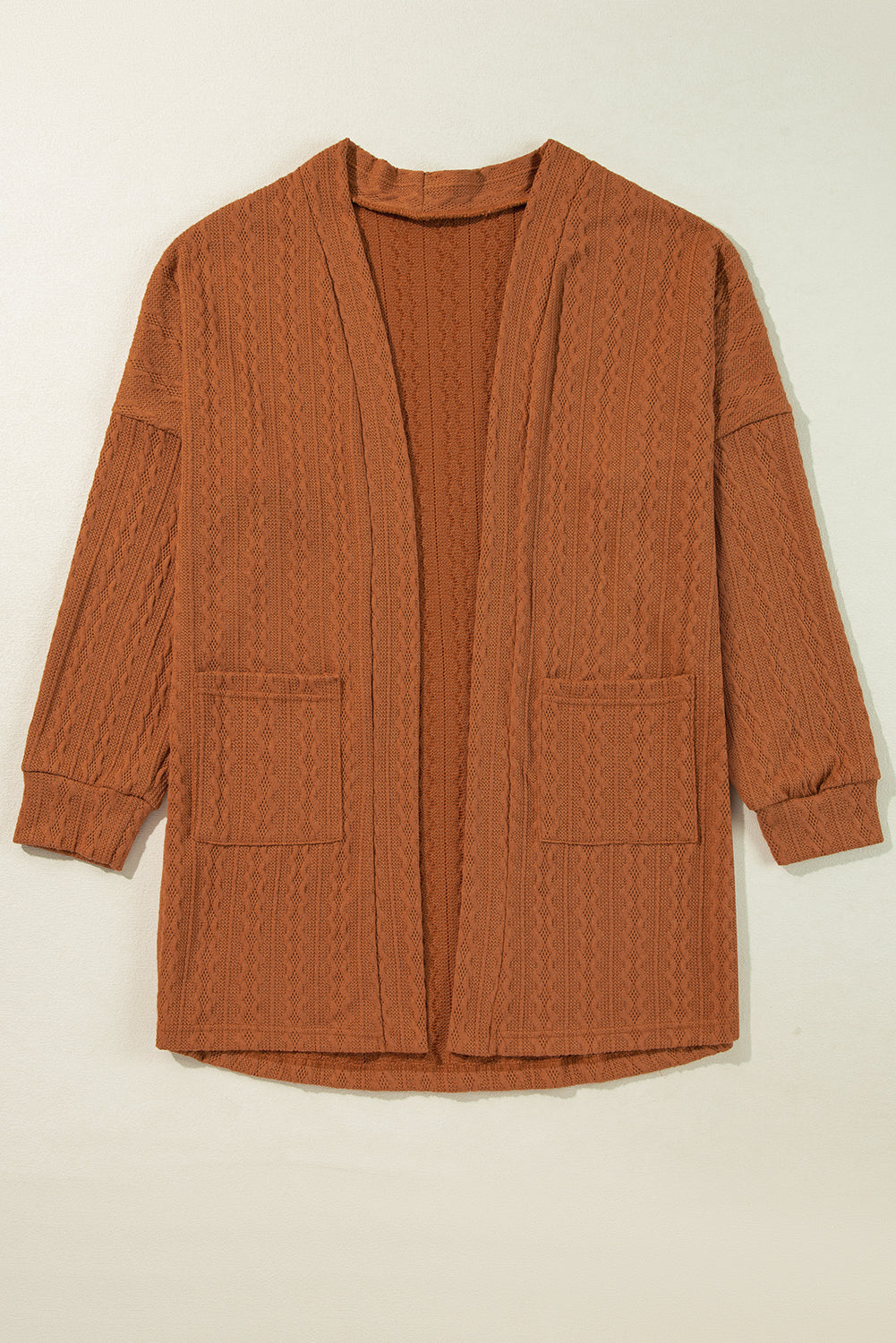 Chestnut Textured Knit Side Pockets Open Front Cardigan Cardigans b624a7a62529b008