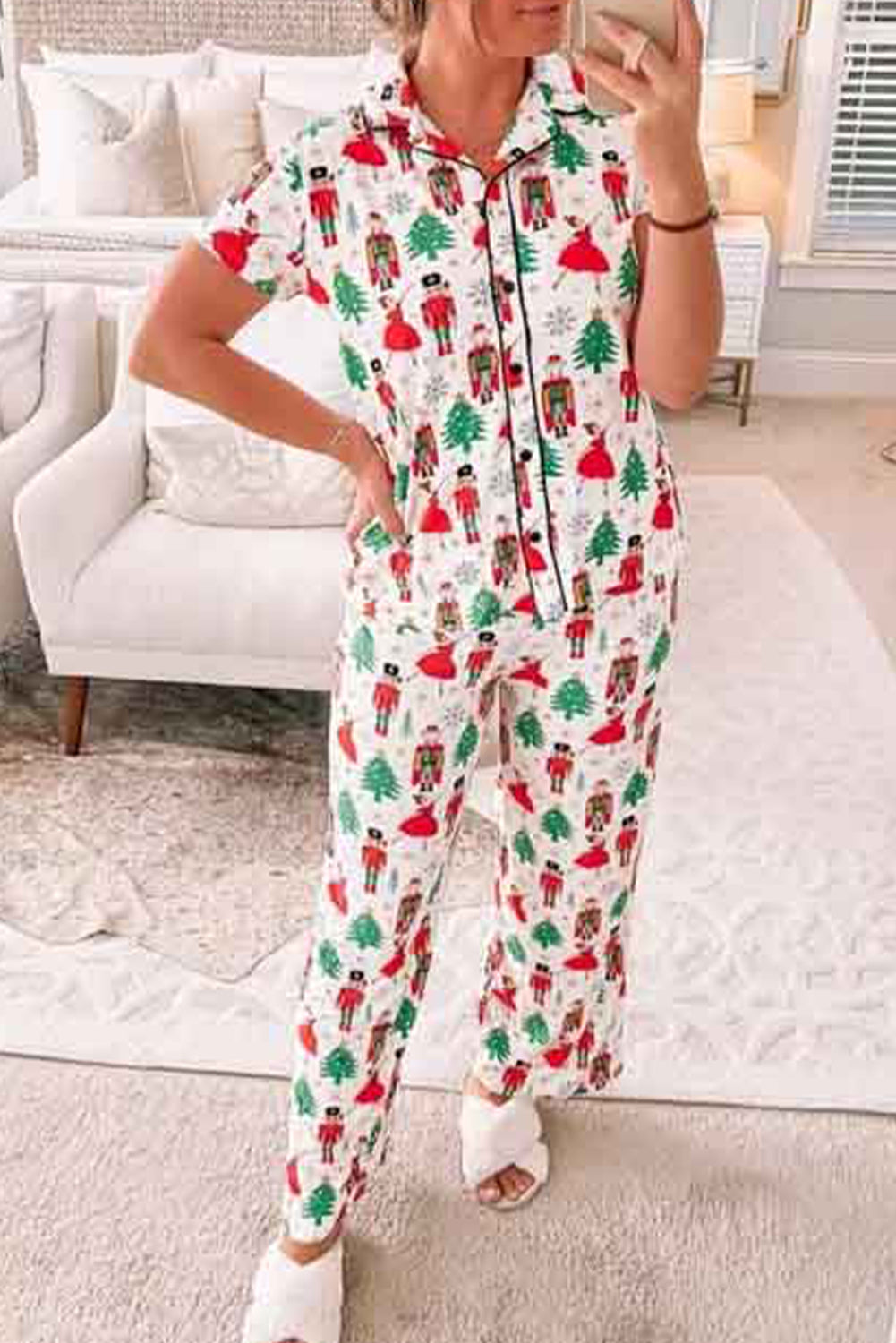 White Christmas Tree Nutcracker Shirt & Pants Pajama Set Loungewear Set b680ac4c34059f56