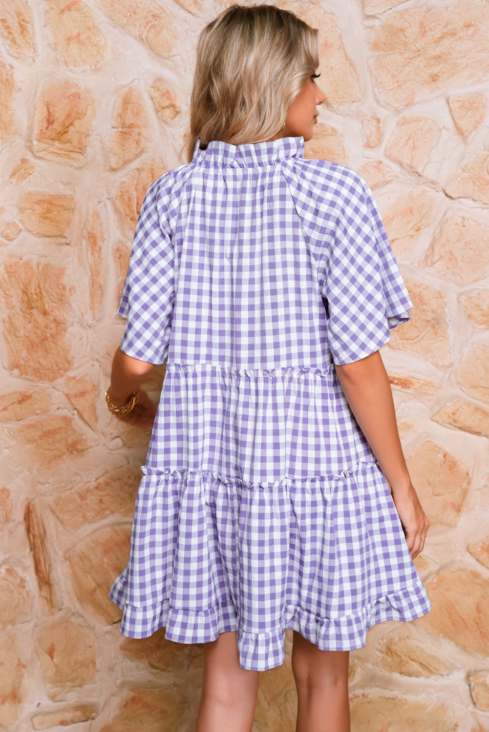 Lavendula Plaid Frill Tiered Mini Dress Short Dresses b6c117fd827af1b2