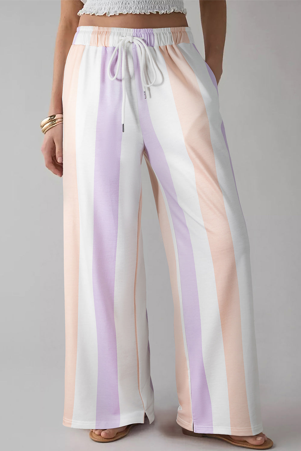 Purple Striped Colorblock High Waist Wide Leg Pants Pants b972e9501f568ea1