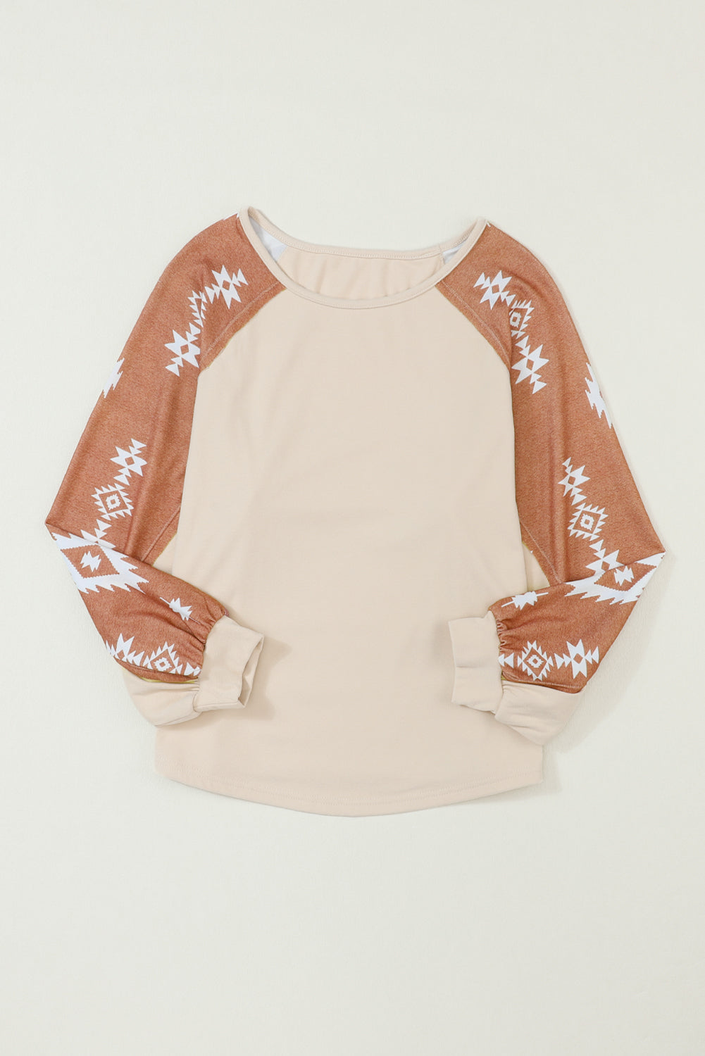 Apricot Casual Ethnic Print Patch Long Sleeve Top Long Sleeve Tops ba2f3d1869d2a8f2