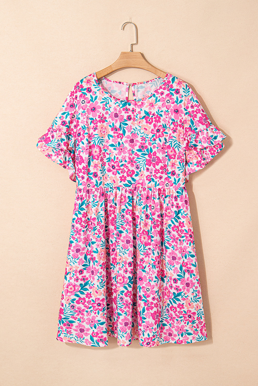 White Plus Size Floral Print Ruffle Short Sleeve Flare Dress Plus Size Dresses ba3e1fe11f6c0271