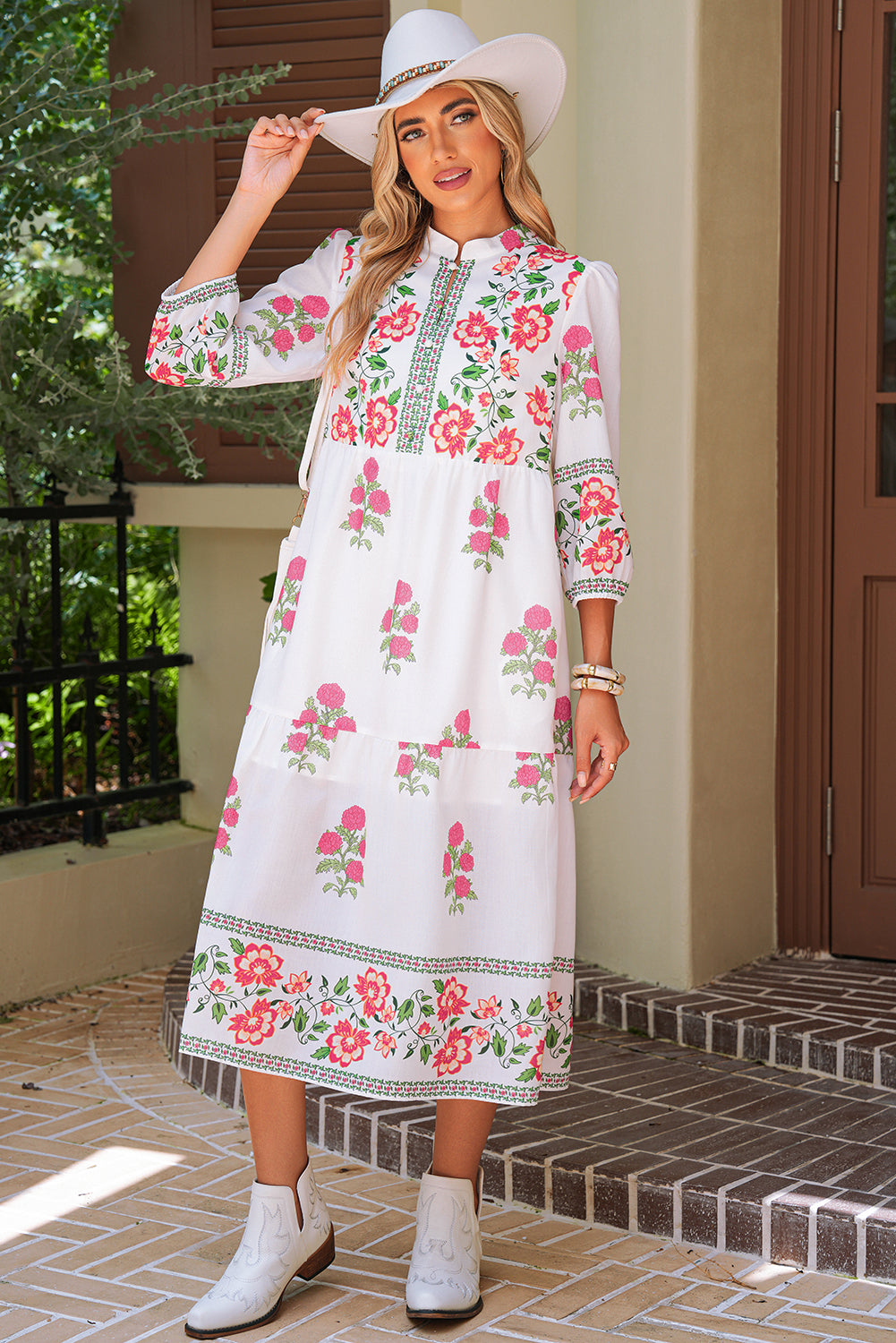 White Floral Print Loose Tiered Maxi Dress Maxi Dresses ba4e506f470c6e49