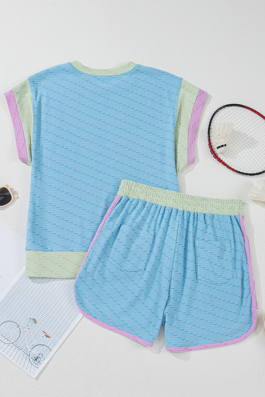 Beau Blue Colorblock Cap Sleeve Top and Shorts Set Two Piece Shorts Sets bb49885967162907