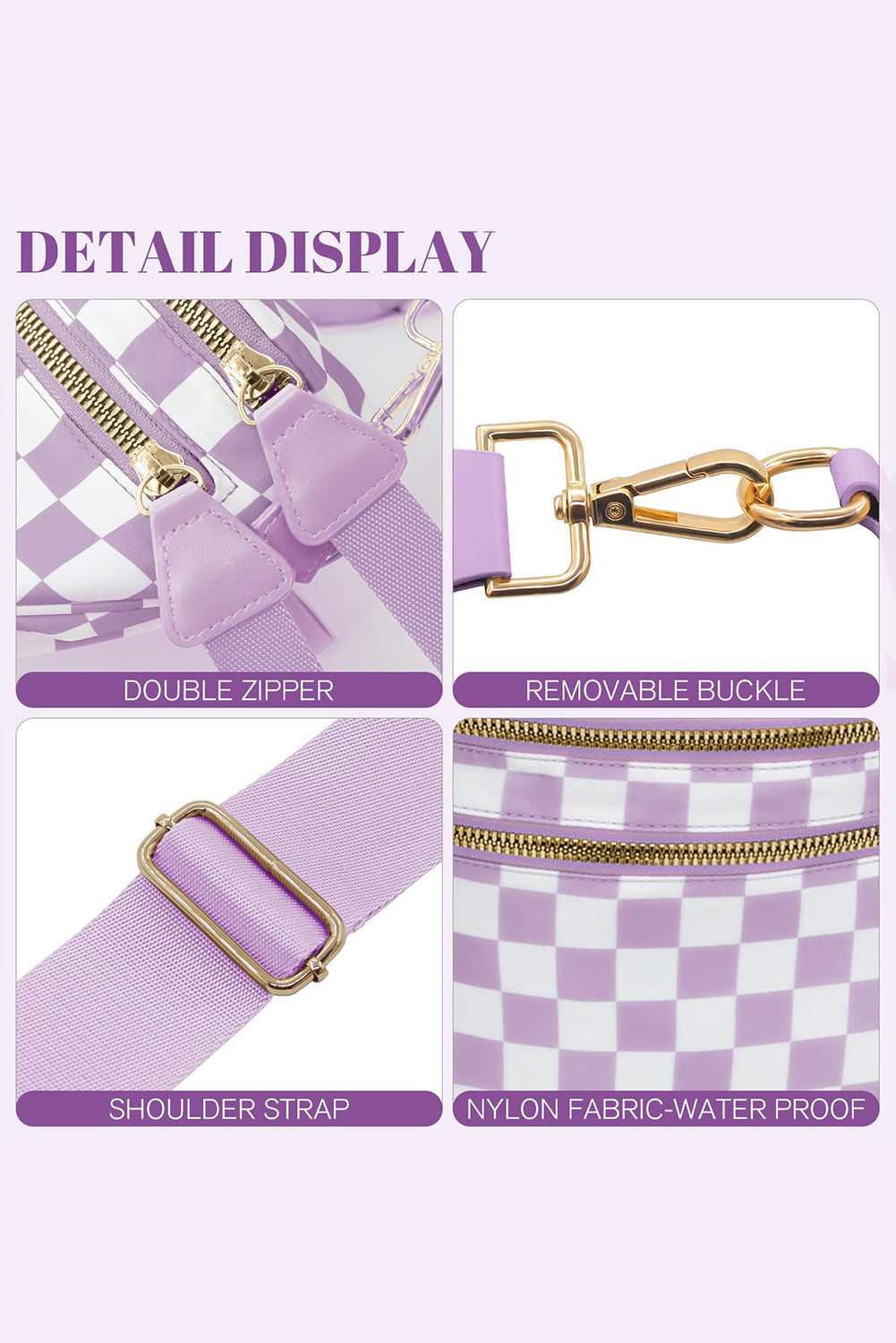 Pink Checkered Print Wide Strap Large Crossbody Bag Crossbody Bags bbb089cedd3e9e98