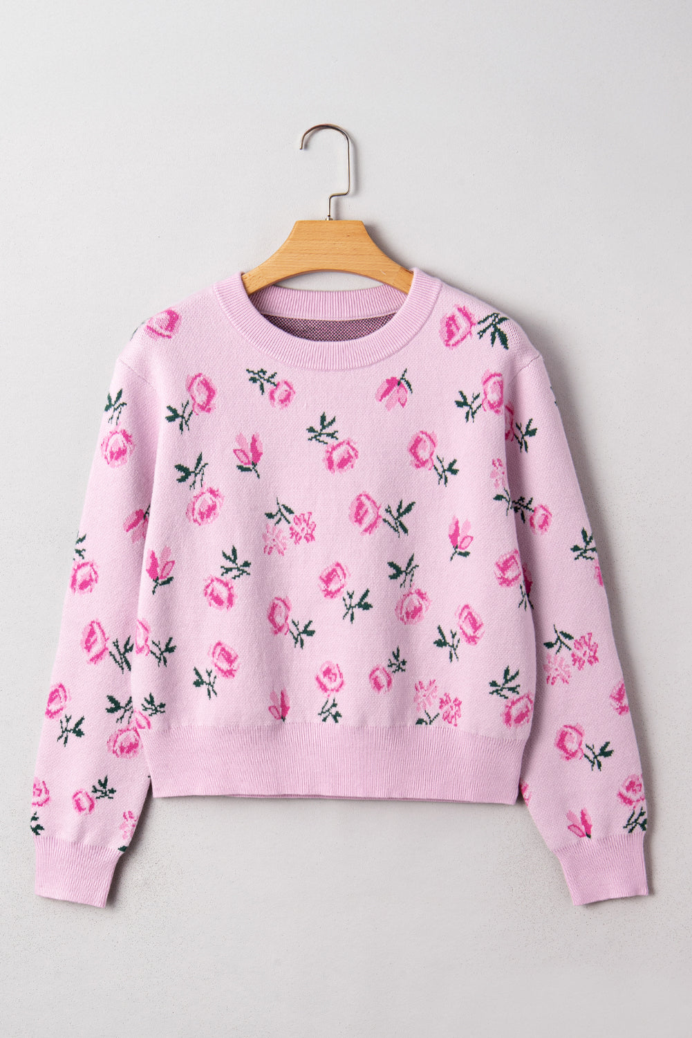 Delicacy Sweet Floral Print Drop Shoulder Cropped Sweater Sweaters bbcae40f6458b42d