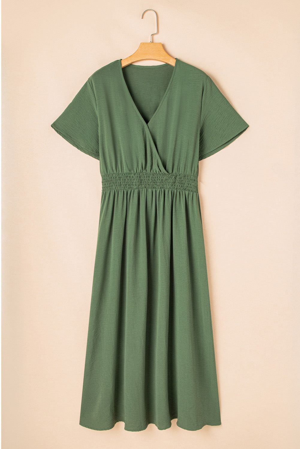 Green Surplice Neckline Smocked High Waist Plus Size Maxi Dress Plus Size Dresses bc8a5d3192b34f0a