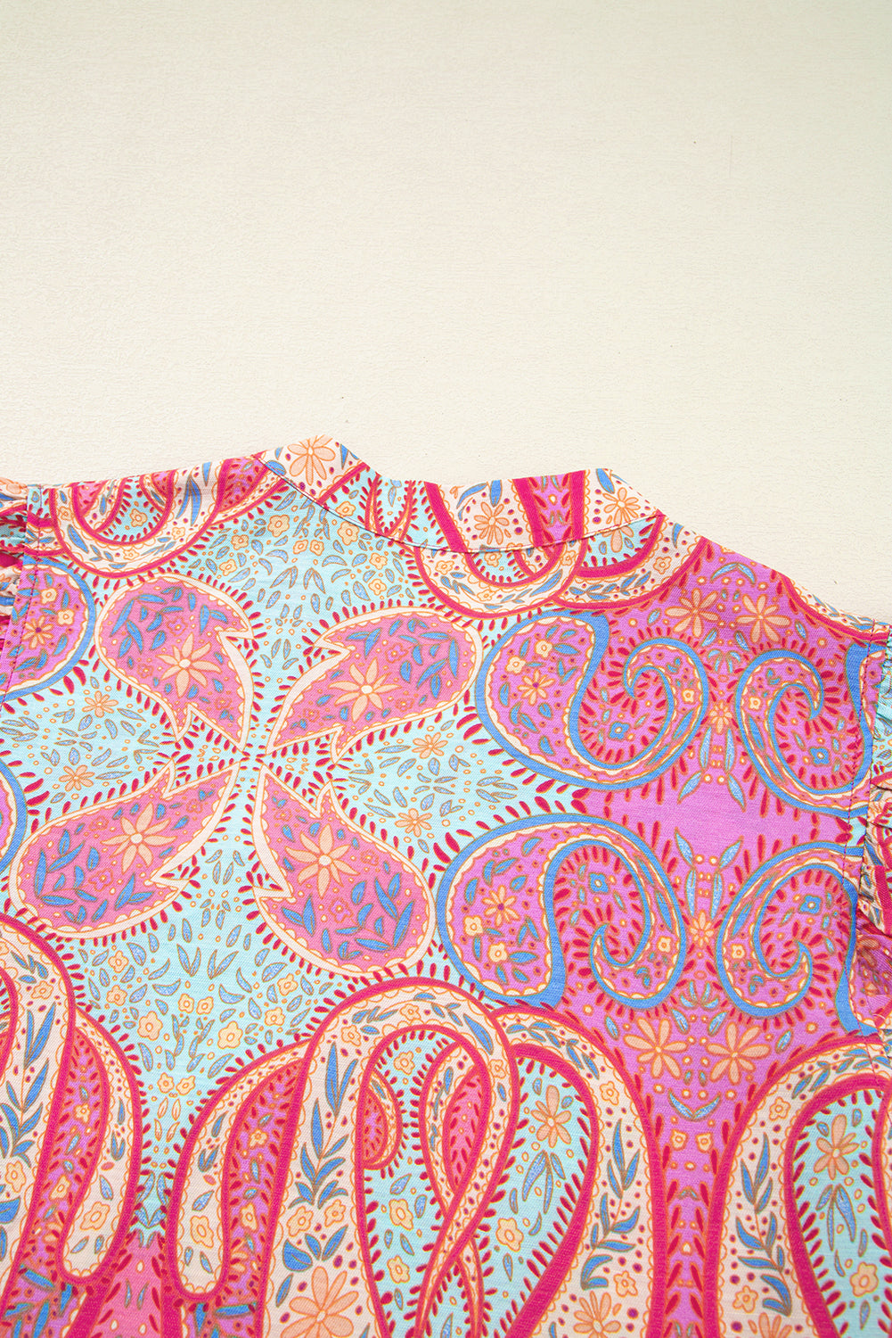 Rose Ethnic Paisley Print Ruffle Sleeve Notch Neck Midi Dress Midi Dresses bca821a3fbc85093