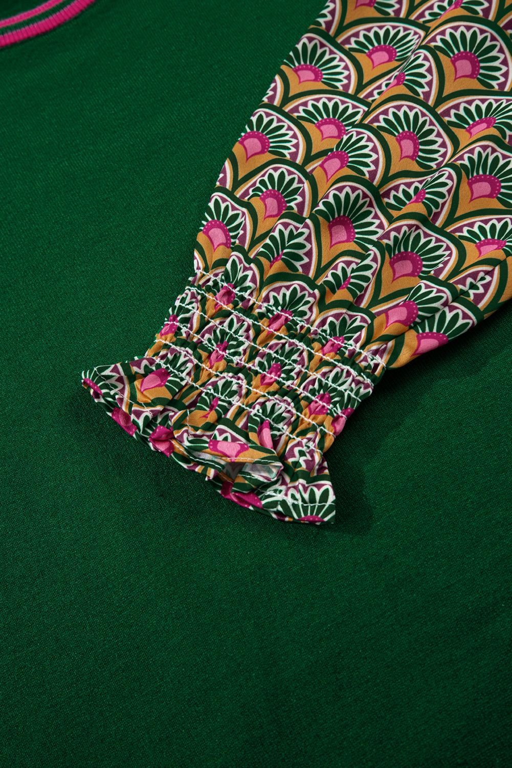 Apricot Floral Patchwork Shirred Cuff Puff Sleeve Sweater Sweaters beea223244289f07