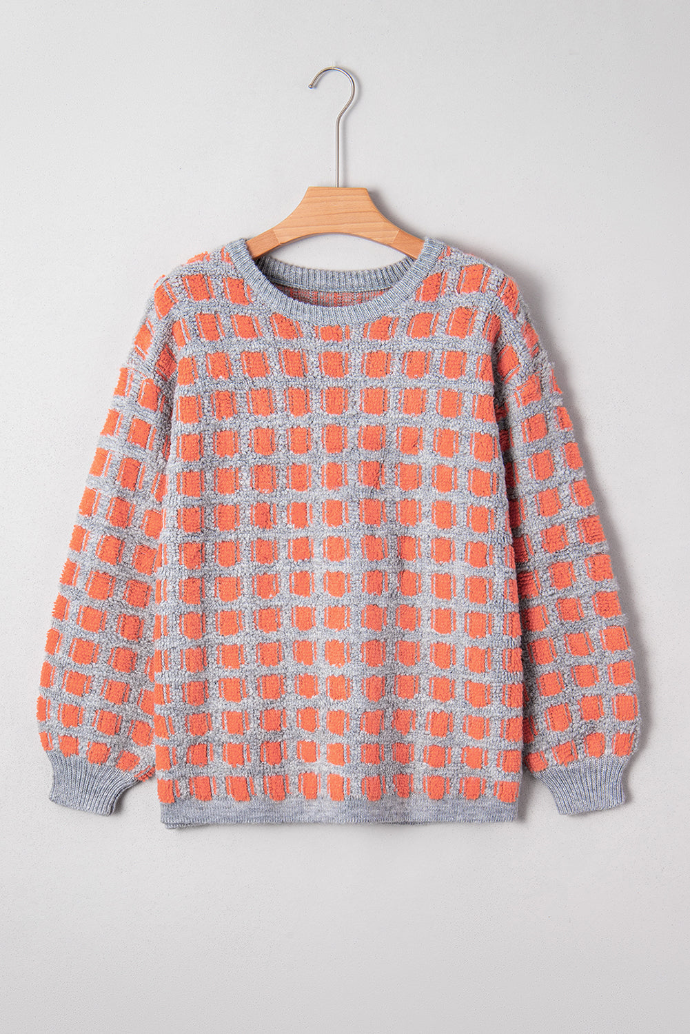 Pink Checkered Oversized Side Slit Sweater Sweaters bf9857d1fe2be7e7