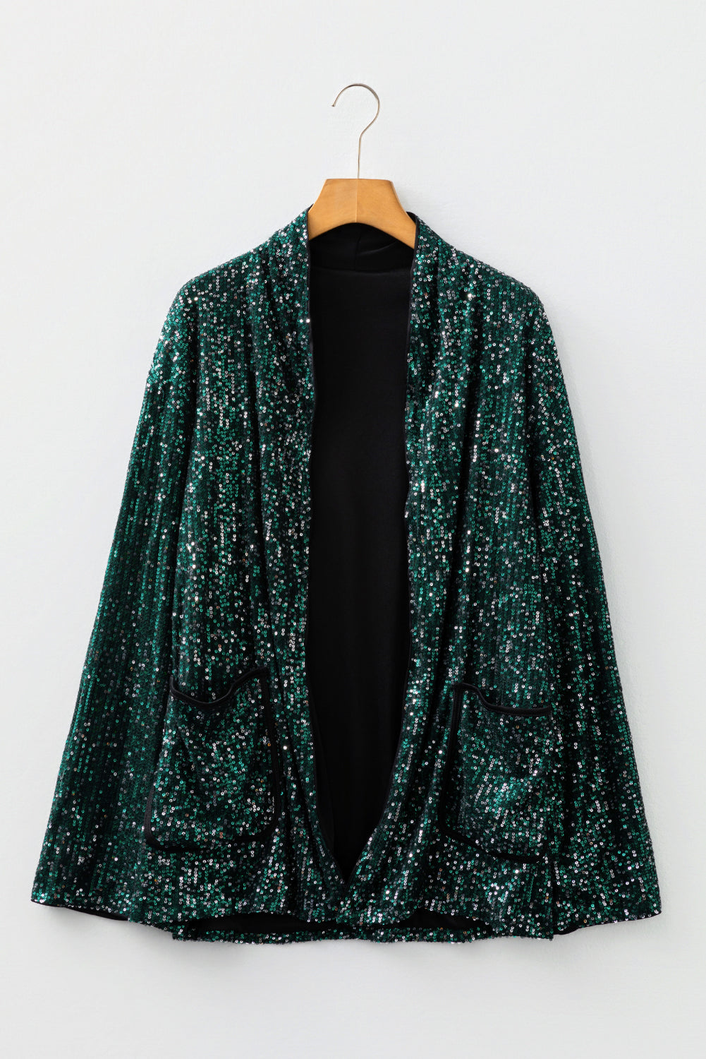 Evergreen Glitter Sequin Open Front Long Sleeve Top Long Sleeve Tops c02c8b745e589d36