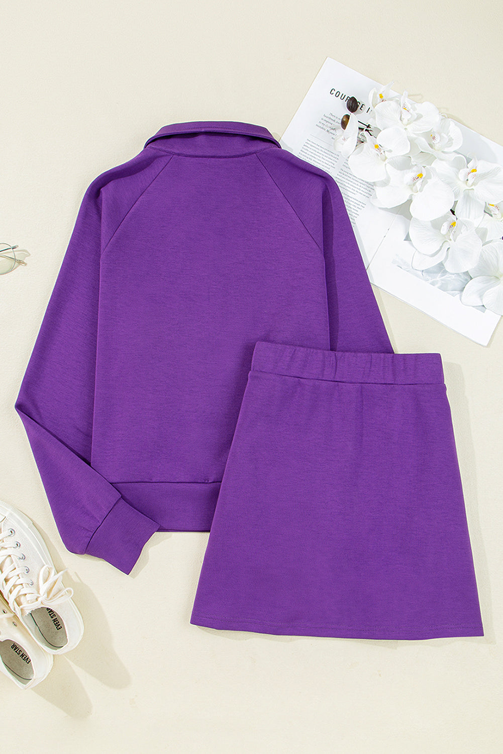 Wisteria Collar Half Zip Pullover Mini Skirt Plus Size 2pcs Set Plus Size Matching Sets c0a9a4bbbd637f1a