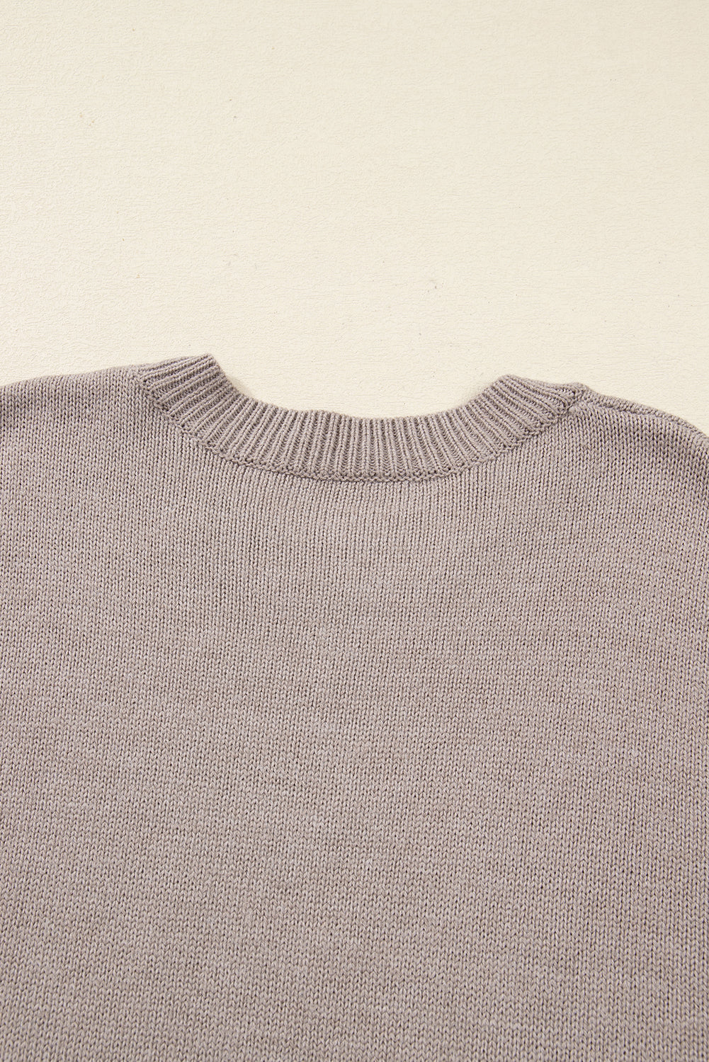 Simply Taupe Embroidered Floral Sleeve Round Neck Loose Sweater Sweaters c0ab0da060863f74