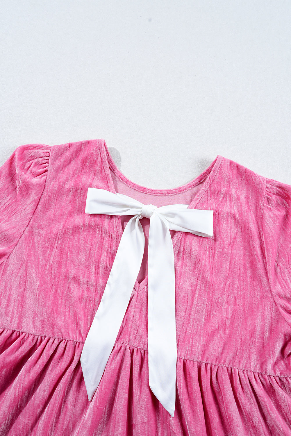 Strawberry Pink Flounce Sleeve Tiered Ruffled Velvet Mini Dress Short Dresses c151fcb2e4dc8828