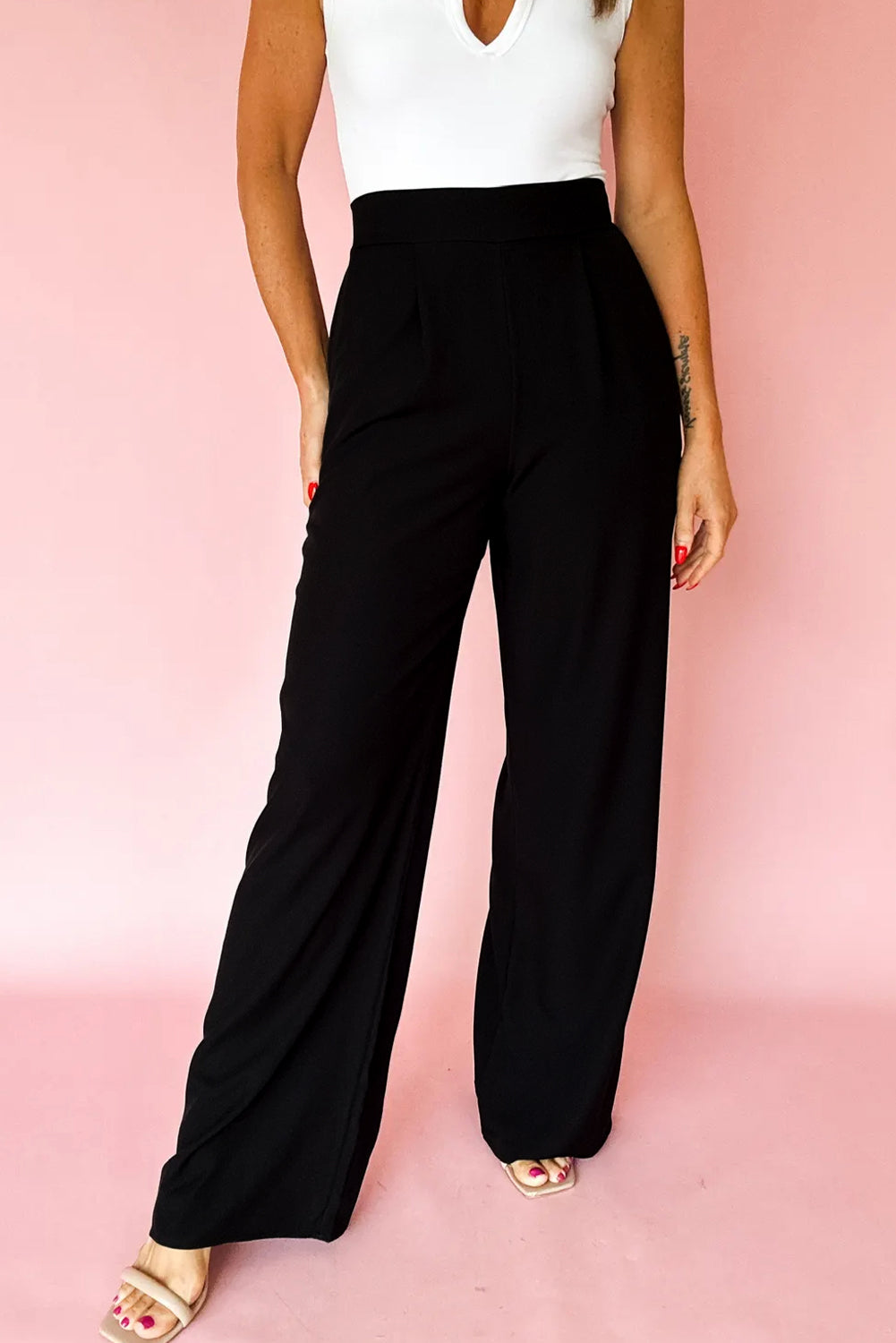 Black Pleated Detail Pull On Pants Pants c1b679cbf458e6a1