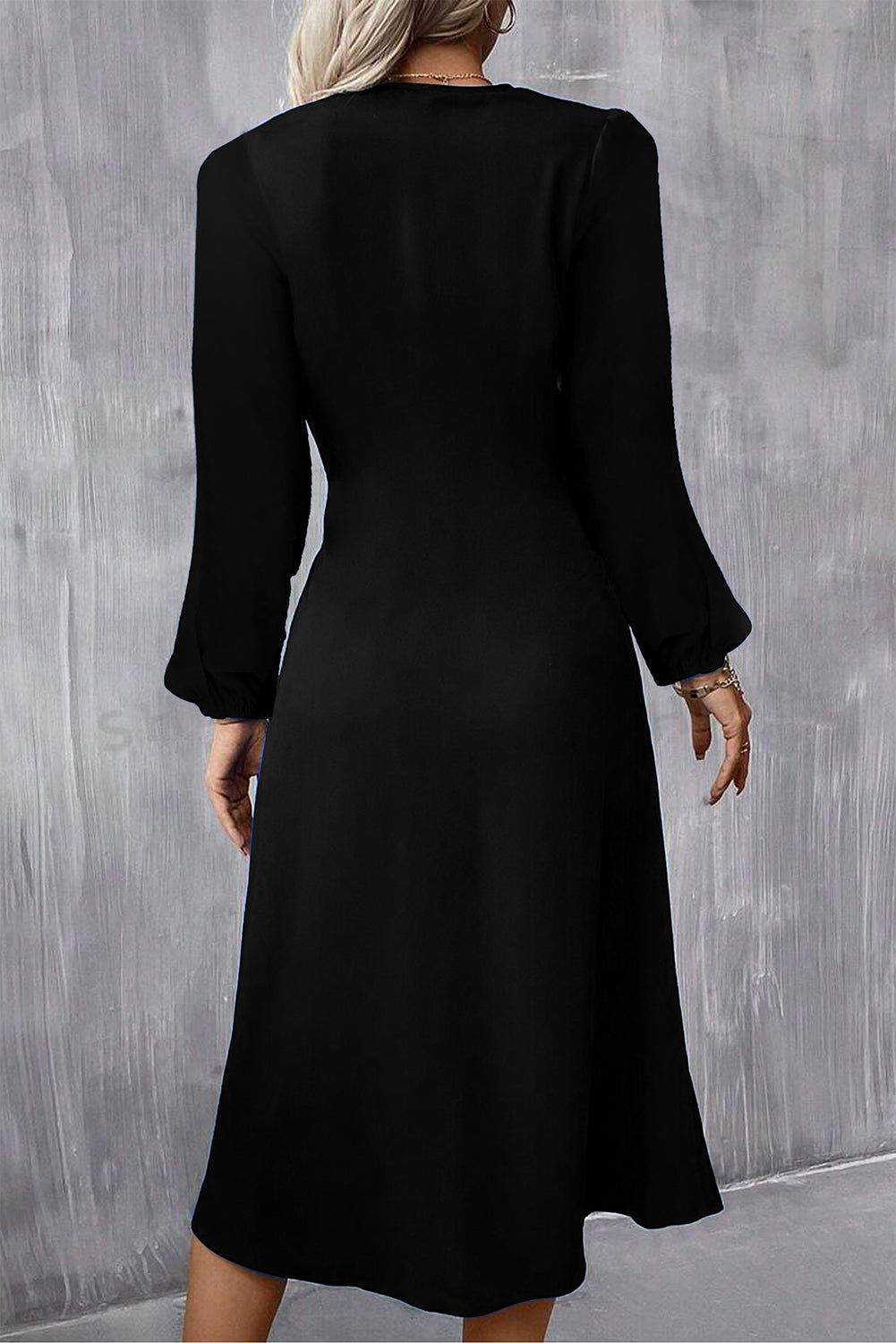 Black Plain Lantern Sleeve Midi Dress Midi Dresses c1e501c8748cd07e