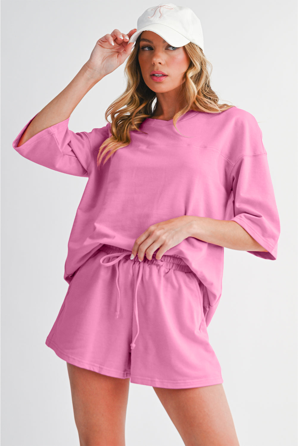 Bonbon Loose V Neck Tee and Drawstring Shorts Set Two Piece Shorts Sets c2627a528785c2f3