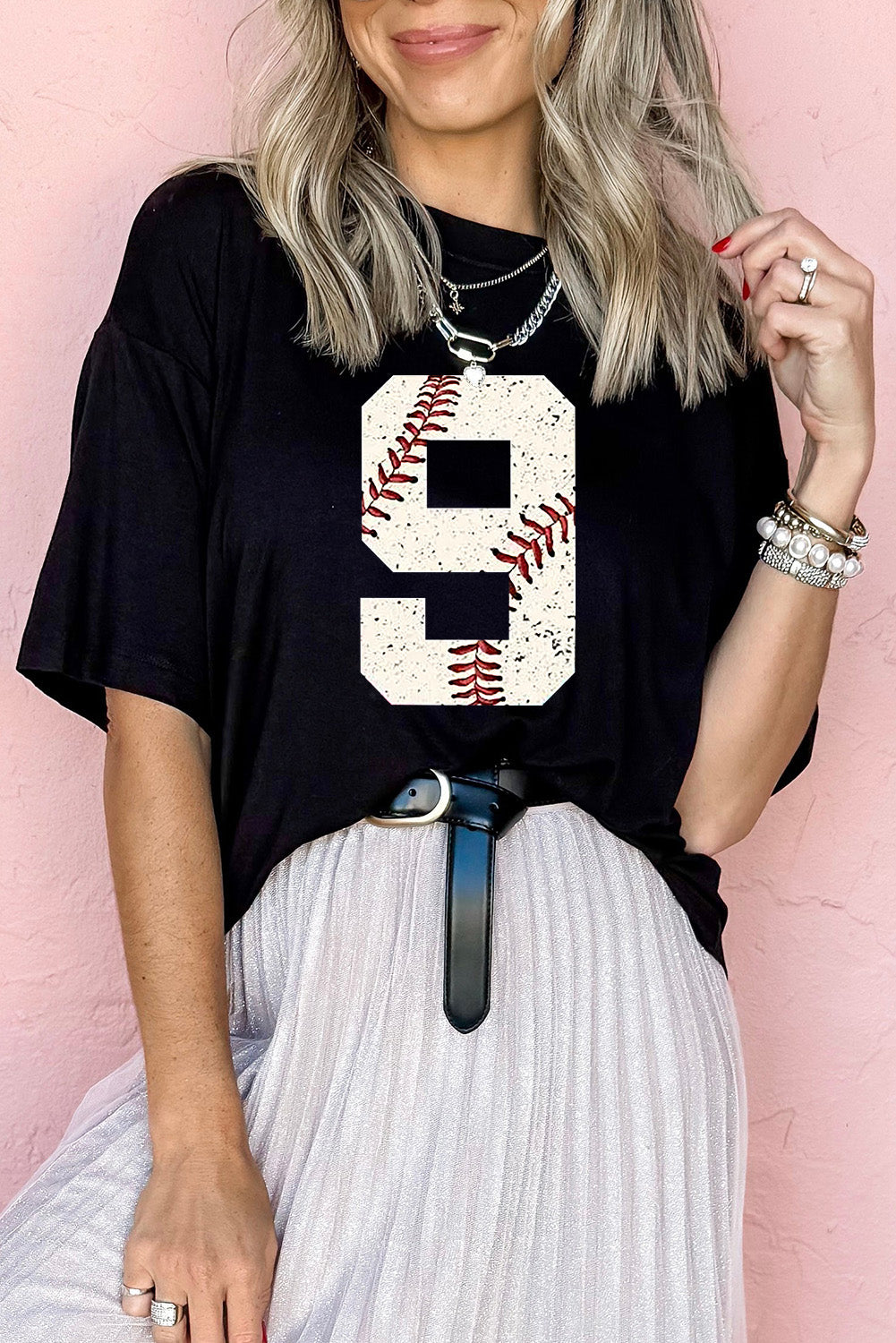 Black Game Day Number 9 Baseball Pattern Heat Transfer Printing Oversize Tee Graphic Tees c29ef381e625a116