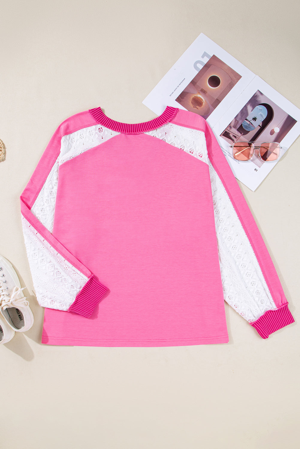 Bonbon Lace Patchwork Corded Trim Plus Size Long Sleeve Top Plus Size Tops c2ae152f8cd79b5b