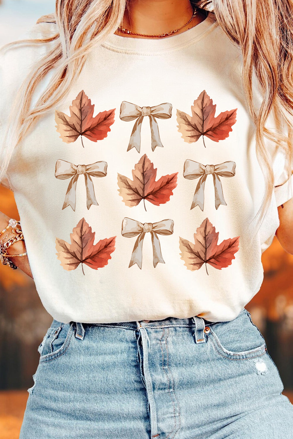 White Fall Leaf Bow Heat Transfer Printing T Shirt Graphic Tees c3c0b05970716bc5