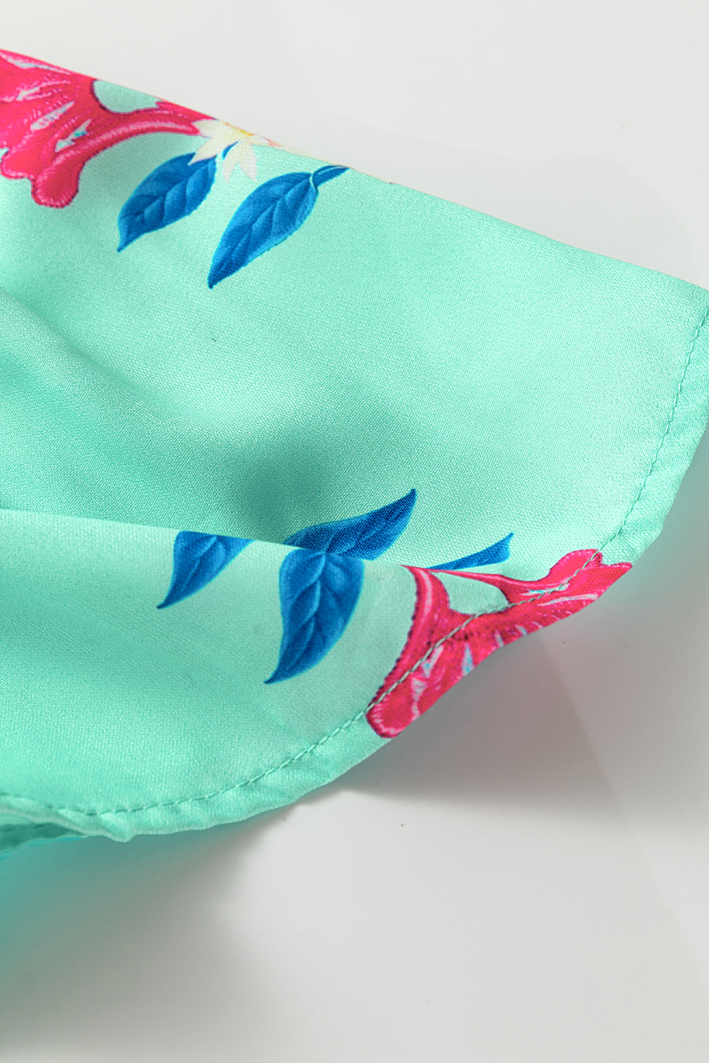 Green Floral Print Notched Neck Flounce Sleeve Midi Dress Midi Dresses c4b22246dbf58b0e