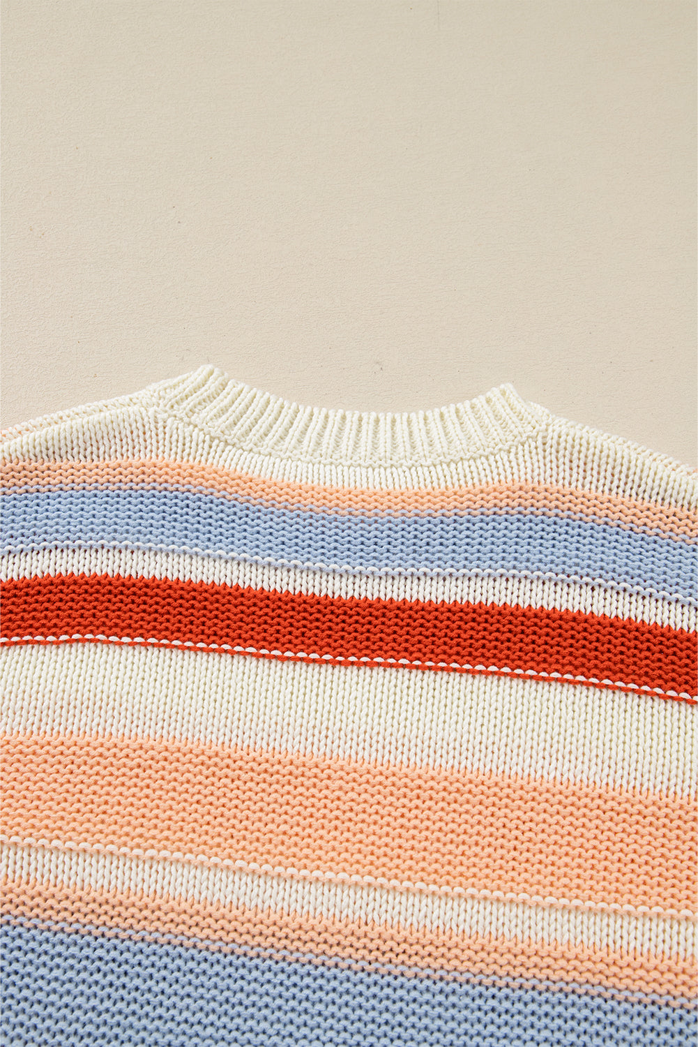 Pink Striped Colorblock Round Neck Drop Shoulder Sweater Sweaters c64480ec7a5befbb