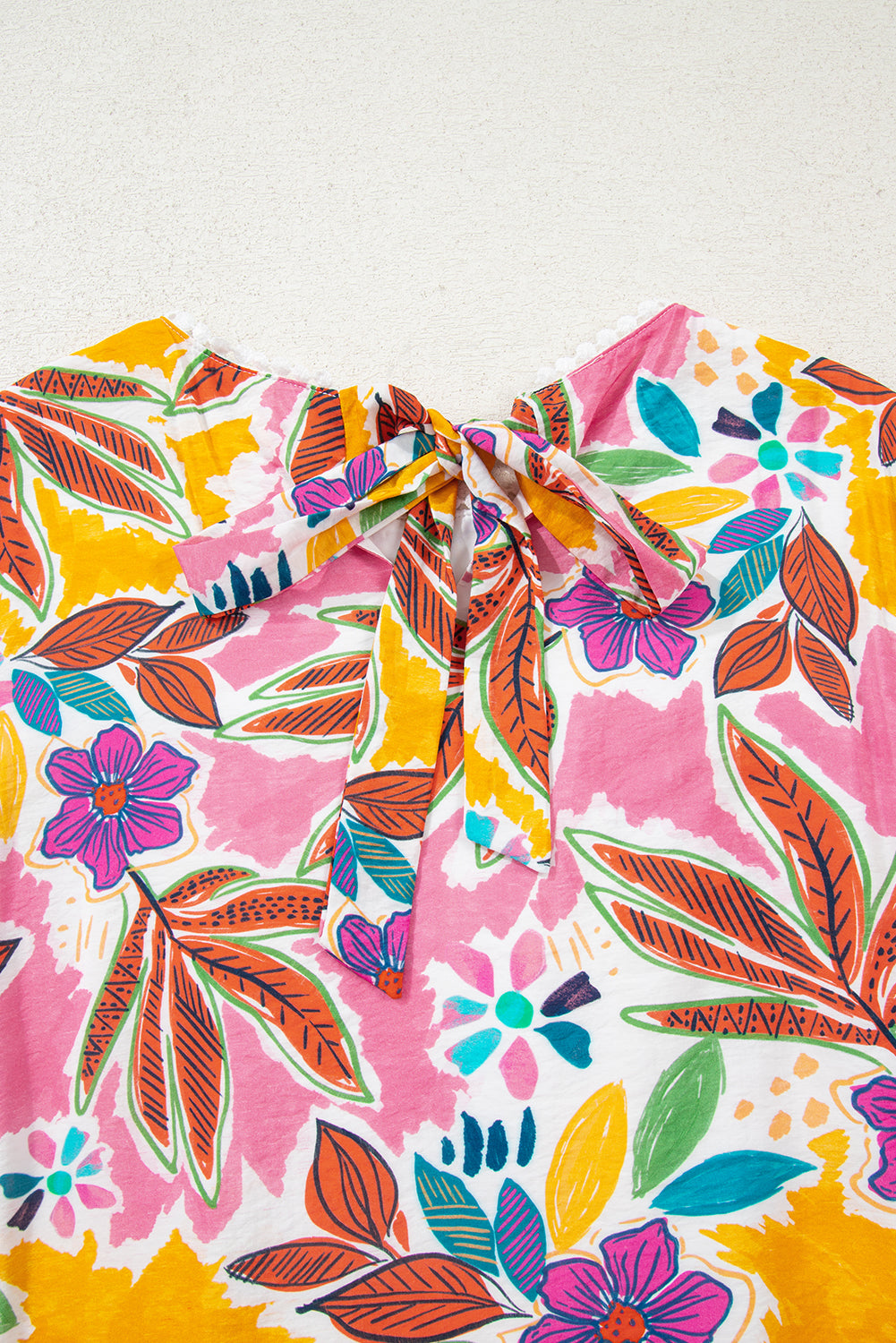 Pink Tropical Floral Bell Sleeve Loose Mini Dress Short Dresses c87b4104e64b2f8d