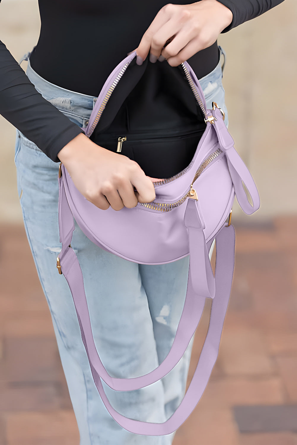 Bright Pink Strap Double Zipper Crossbody Bag Crossbody Bags c8e1e7624e9bfe84