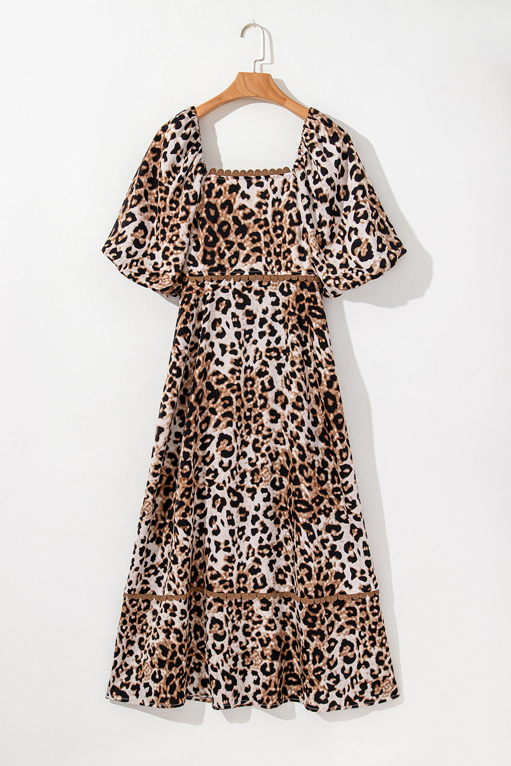 Brown Leopard Print Puff Sleeve Ricrac Maxi Dress Maxi Dresses ca3bbd20a8b8f32a