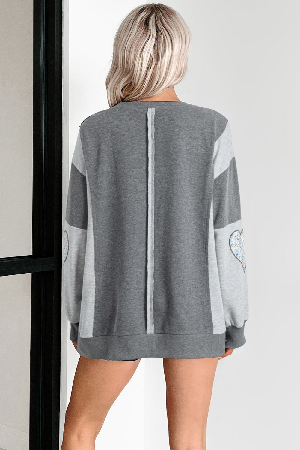 Dark Grey Floral LOVE Graphic Patchwork Uneven Hem Sweatshirt Sweatshirts & Hoodies cbd368081fc6832b