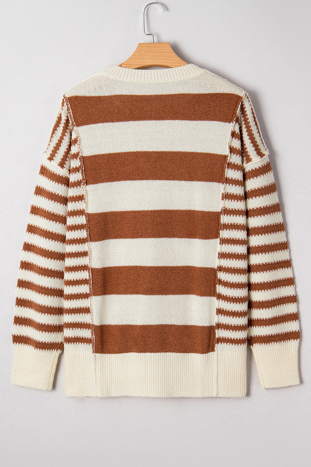 Brown Stripe Drop Shoulder Sleeve Patchwork Baggy Sweater Sweaters cbf7802e935870b3