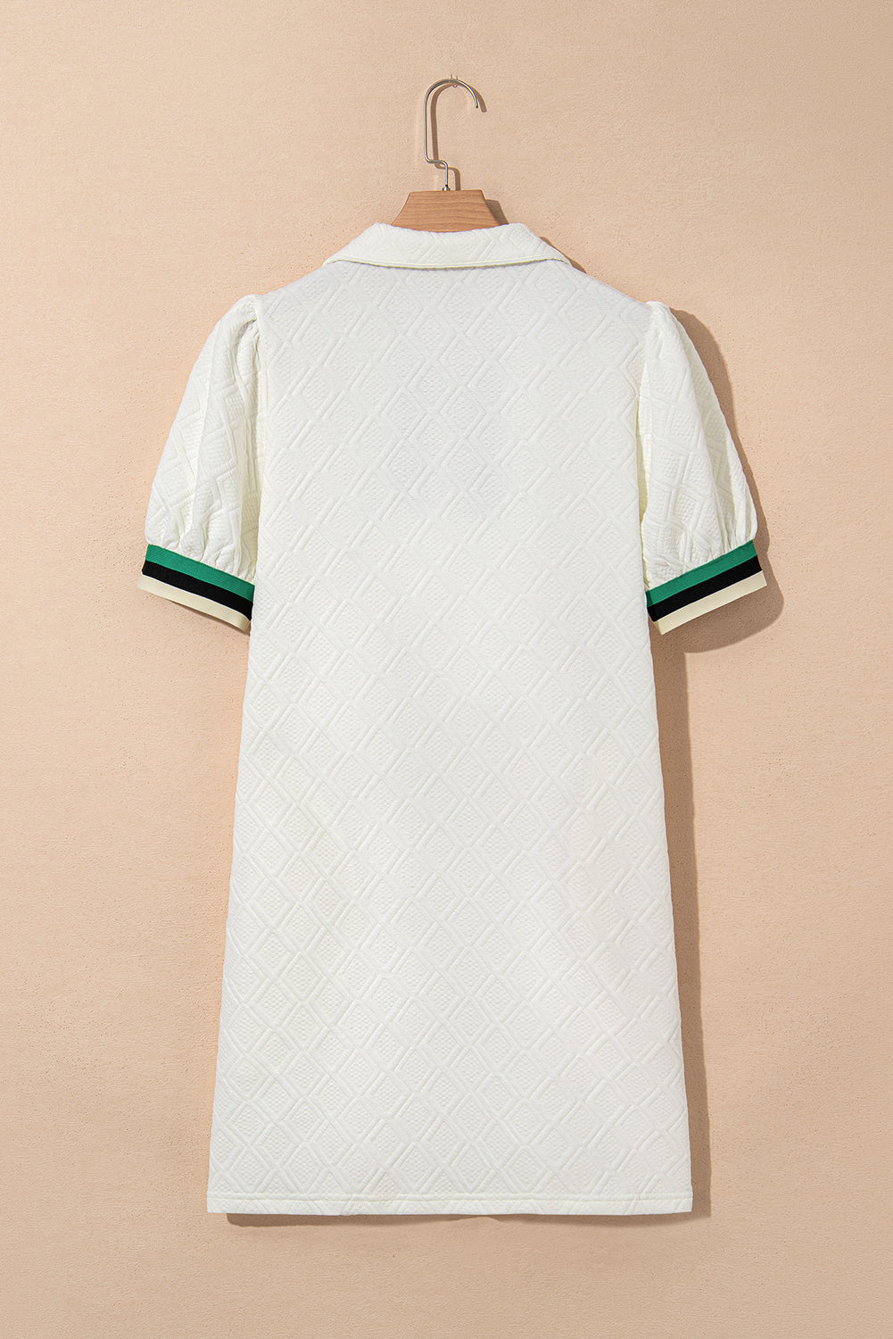 White Pop of Color Neckline Plaid Textured Puff Sleeve Mini Dress Short Dresses ccee68000ea2464d